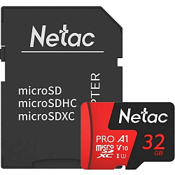 Micro SD 32Gb Netac P500 Extreme Pro Class 10 UHS-I A1 V10 (100 Mb/s) + адаптер SD