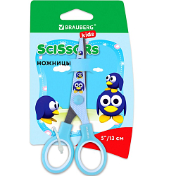 Ножницы BRAUBERG KIDS 130 мм "Пингвины", голубые