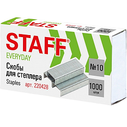 Скобы для степлера №10, 1000 штук, STAFF EVERYDAY, до 20 листов, 220428