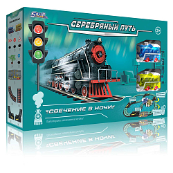 Игровой набор Серебряный путь "Ночной паровозик: Останови крушение" (ж/д 2 уровня 425 см, свет. в темн., 2 паровоза, свет, звук, аксес.)
