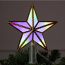 Светодиодная верхушка на ёлку «Звезда золотистая» 15 см, 10 LED, провод 2 метра, 220 В, свечение мульти