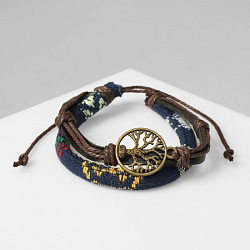 Браслет кожа «Яркое плетение» дерево, цвет коричнево-синий, d=8 см 3744867