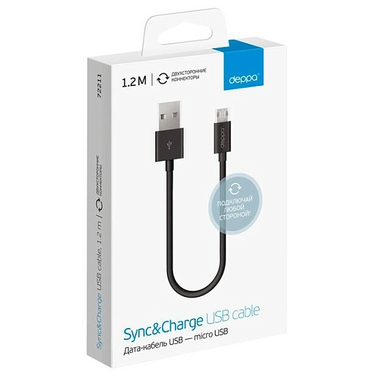 Кабель USB <--> microUSB  1.2м DEPPA чёрный (72211)