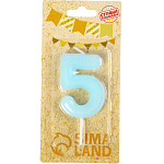 Свеча в торт "Неоновое сияние", цифра "5", светящаяся голубая, 9 см   10717228