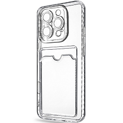 Силиконовый чехол Clear Card для iPhone 16 Pro Max прозрачный с карманом для пластиковых карт