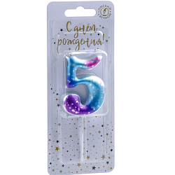 Свеча для торта цифра "5",космос, 5,5 см, 16 мин 9484529