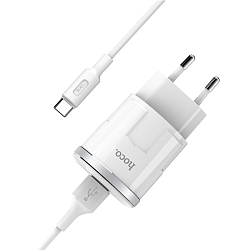 Сетевое ЗУ 1USB 2.4A HOCO C37A, Thunder, Lightning, белый