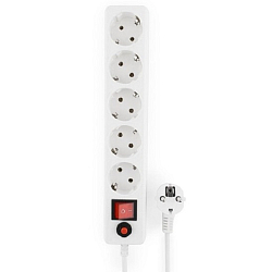 Сетевой фильтр  1.4м ГАРНИЗОН ECL-5-W-1.4, белый, 5 розеток, 10А, ур.защиты 4, пакет