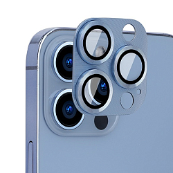 Противоударное стекло на камеру для iPhone 13 Pro Max голубой