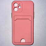 Силиконовый чехол BUTTON для iPhone 12 (Розовый) с карманом для пластиковых карт