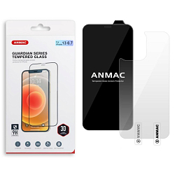 Противоударное стекло 3D ANMAC для iPhone 13 Pro Max + пленка назад черная