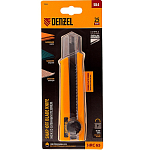 Нож 25мм DENZEL  78945, сменное лезвие, SK4, корпус из TPR, метал. направляющая, винтовой фиксатор