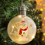 Ёлочный шар «Снеговик», батарейки, 5 LED, свечение тёплое белое