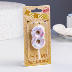 Свеча в торт "Белый мрамор", цифра "8", 8 см   6990837