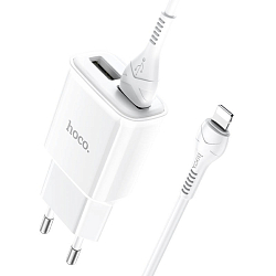 Сетевое ЗУ 2USB 2.4A HOCO C88A, Star, Lightning, белый
