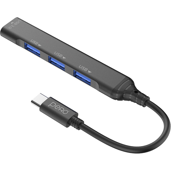 USB Type-C-Хаб PERO MH02, USB-С TO USB 3.0+USB 2.0+USB 2.0+USB 2.0, серый