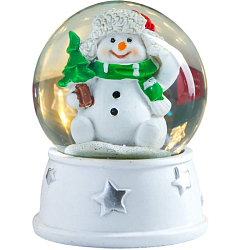 Снежный шар новогодний стеклянный «Снеговик в шапке-ушанке, с ёлкой», d=6.5 см, 8×6.5×6.5 см