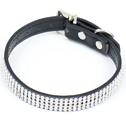 Ошейник со стразами в 4 ряда и стразы на пряжке, 38 х 1,5 см, ОШ 26-33, чёрный