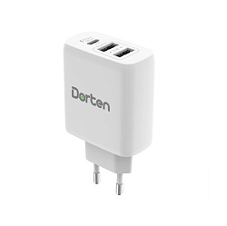 Сетевое ЗУ 2USB/1Type-C DORTEN Smart ID 37W Белый (DN206700)