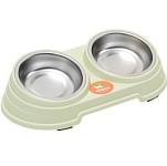 Миска металлическая двойная наклонная на пластиковом основании, 28.5×15×7 см, зелёная