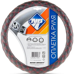 Оплетка на руль Hova Bright черная 48314 М черная с бордовыми вставками, белая строчка