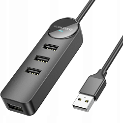 USB-Хаб BOROFONE DH5 Erudite 4-in-1, 4 USB3.0 , кабель USB 1.2м, чёрный