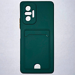 Силиконовый чехол BUTTON для Xiaomi Redmi NOTE 10 PRO темно-зеленый с карманом для пластиковых карт