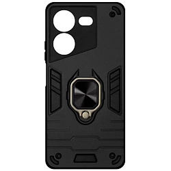 Силиконовый чехол DF для Tecno POVA 5 (4G) DF tArmor-06 (black) с металлической пластиной для магнитного держателя и кольцом