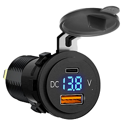 Авто ЗУ 1USB/1Type-C AMFOX CCH-07, черное, 38Вт, врезное, QC/PD