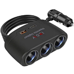 Разветвитель прикуривателя WALKER WSC-21, (3 выхода+1USB/1Type-C), 80Вт