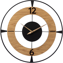 Часы настенные РУБИН "Классика" из металла, d=50 см, открытая стрелка, черный+дерево (5009-001)