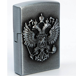 Зажигалка газовая "Герб России", 3.5 х 5.5 х1.2 см, серебро 539461