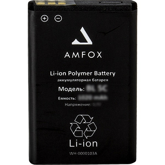 АКБ EURO AMFOX для Nokia (BL-4C) 108/1202/1661/2650/6101/6131/6260/6700/7270/7610 (890mAh) тех.пак