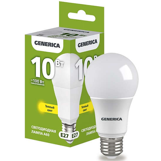 Лампа светодиодная GENERICA A60 10W/3000К/E27