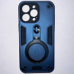 Задняя накладка МОБИЛИС для iPhone 15 Pro Max, темно-синий противоударная с кольцом 360°
