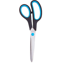 Ножницы OfficeSpace 21,5см эргономичные ручки, черные с синими вставками, ПВХ чехол арт.264904