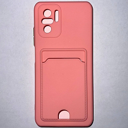 Силиконовый чехол BUTTON для Xiaomi Redmi NOTE 10 (4G) 2021/POCO M5S (2022) розовый , с карманом для пластик карт
