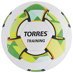 Мяч футбольный TORRES Training, размер 5, 32 панели PU, 4 подкладочных слоя, ручная сшивка, цвет белый/зелёный