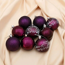 Набор шаров пластик d-6 см, 9 шт "Звёздочка" фиолетовый 4194795