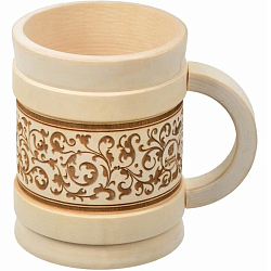 Кружка точёная, 1л, БАННЫЕ ШТУЧКИ "Бочонок", с выжигом, липа  33283