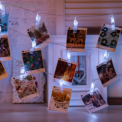 Гирлянда "Нить - с насадками" 5 м, «Прищепки», свечение белое, 8 режимов, IP20