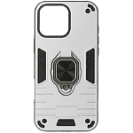 Задняя накладка DF для iPhone 16 Pro Max silver, DF iArmor-14, с кольцом и пластиной для магнитного держателя