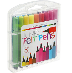 Фломастеры 18 цветов BRIGHT COLORS JUMBO, утолщенные, в пластиковом пенале