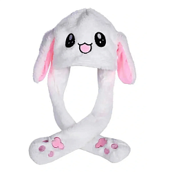 Шапка Зайка белый, с двигающимися ушами