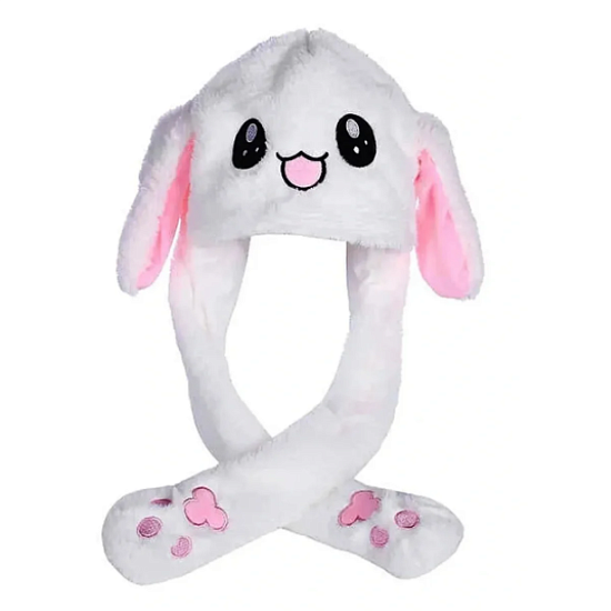 Шапка Зайка белый, с двигающимися ушами