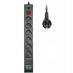 Сетевой фильтр  5.0м BURO BU-SP5_USB_2A-B 6 розеток черный