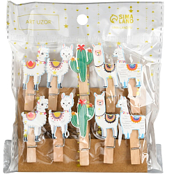 Декор для творчества дерево "Прищепка. Ламы и кактусы" набор 10 шт 9917757