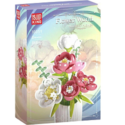 Конструктор Mould King 10059 Нежные Пионы в вазе,866 деталей