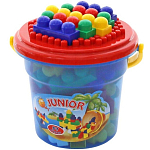 Конструктор ПОЛЕСЬЕ Юниор 57 эл в ведре синем "Макси" с крышкой)