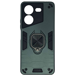 Силиконовый чехол DF для Tecno POVA 5 (4G) DF tArmor-06 (dark green) с кольцом и метллической пластиной для магнитного держателя